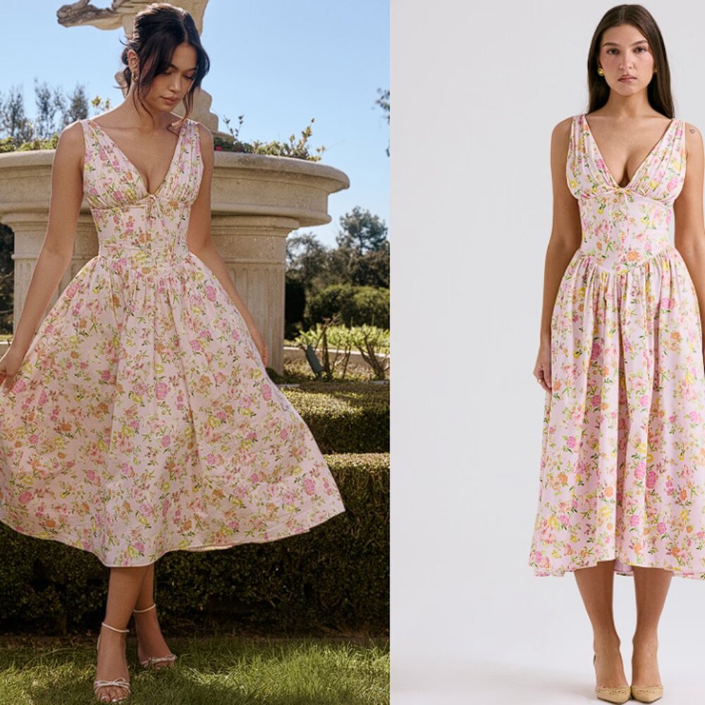 House of CB 'Emmelina' Pink Meadow Pink Cotton Corset Sundress NWOT - Picture 3 of 8